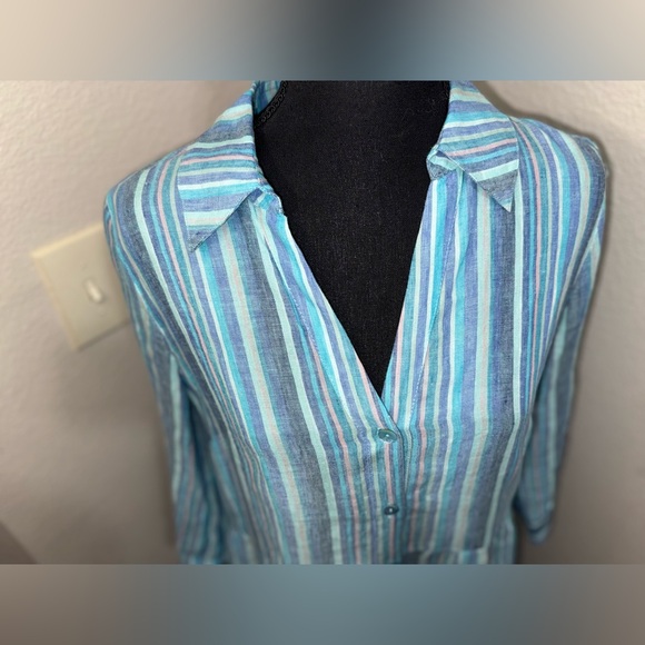 Soft Surroundings Santa Cruz nautical 100% Linen Tiered midi‎ dress- small - Picture 5 of 12